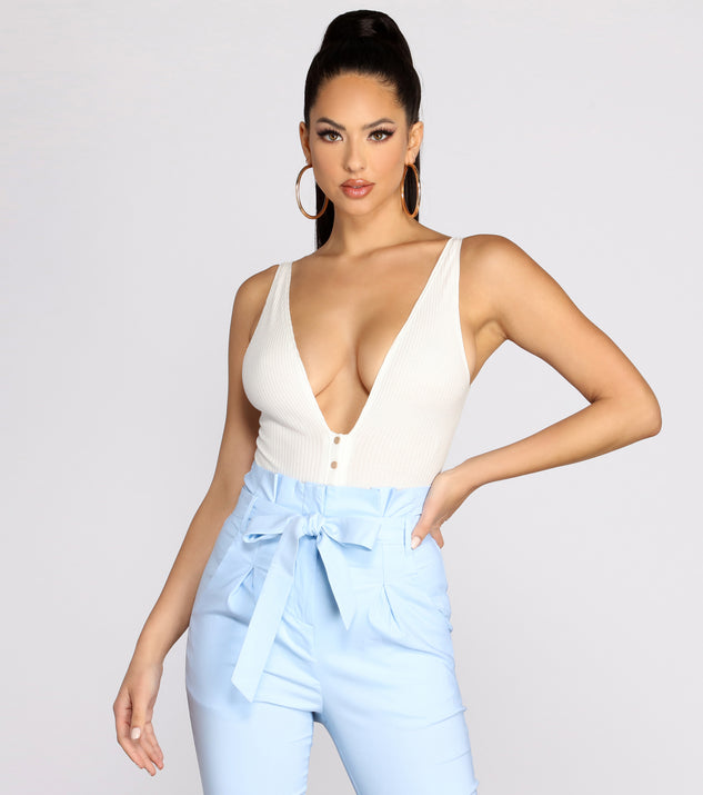 With fun and flirty details, Button Detail Ribbed Knit Bodysuit shows off your unique style for a trendy outfit for the summer season!