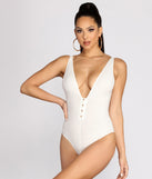 With fun and flirty details, Button Detail Ribbed Knit Bodysuit shows off your unique style for a trendy outfit for the summer season!