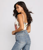 With fun and flirty details, Floral Babe Spaghetti Strap Bodysuit shows off your unique style for a trendy outfit for the summer season!