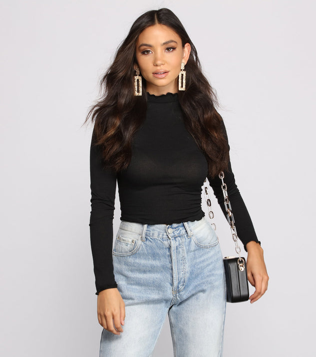 With fun and flirty details, Chic Cropped Ribbed Mock Neck Top shows off your unique style for a trendy outfit for the summer season!