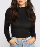 With fun and flirty details, Chic Cropped Ribbed Mock Neck Top shows off your unique style for a trendy outfit for the summer season!
