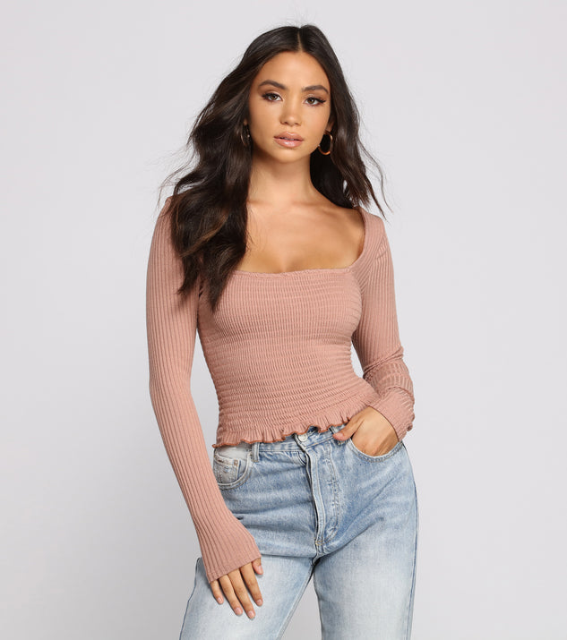 With fun and flirty details, Ribbed And Smocked Square Neck Crop Top shows off your unique style for a trendy outfit for the summer season!