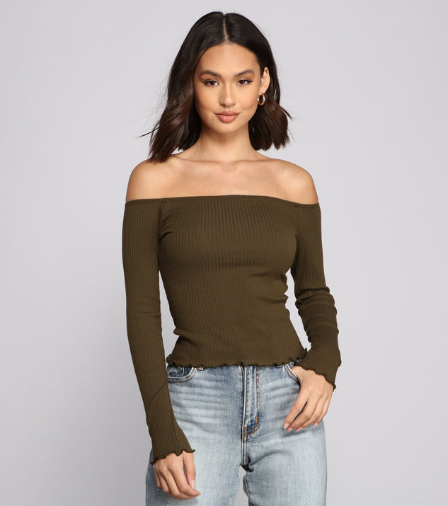 With fun and flirty details, Off The Shoulder Long Sleeve Ribbed Knit Top shows off your unique style for a trendy outfit for the summer season!