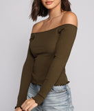 With fun and flirty details, Off The Shoulder Long Sleeve Ribbed Knit Top shows off your unique style for a trendy outfit for the summer season!