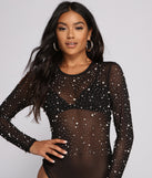 With fun and flirty details, Glam Goals Mesh Rhinestone and Pearl Bodysuit shows off your unique style for a trendy outfit for the summer season!