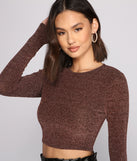 Glimmer Girl Long Sleeve Crop Top creates the perfect New Year’s Eve Outfit or new years dress with stylish details in the latest trends to ring in 2023!