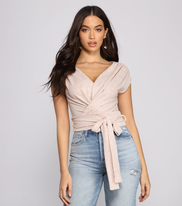 Dress up in Sassy Shine Glitter Lurex Tie Waist Top as your going-out dress for holiday parties, an outfit for NYE, party dress for a girls’ night out, or a going-out outfit for any seasonal event!