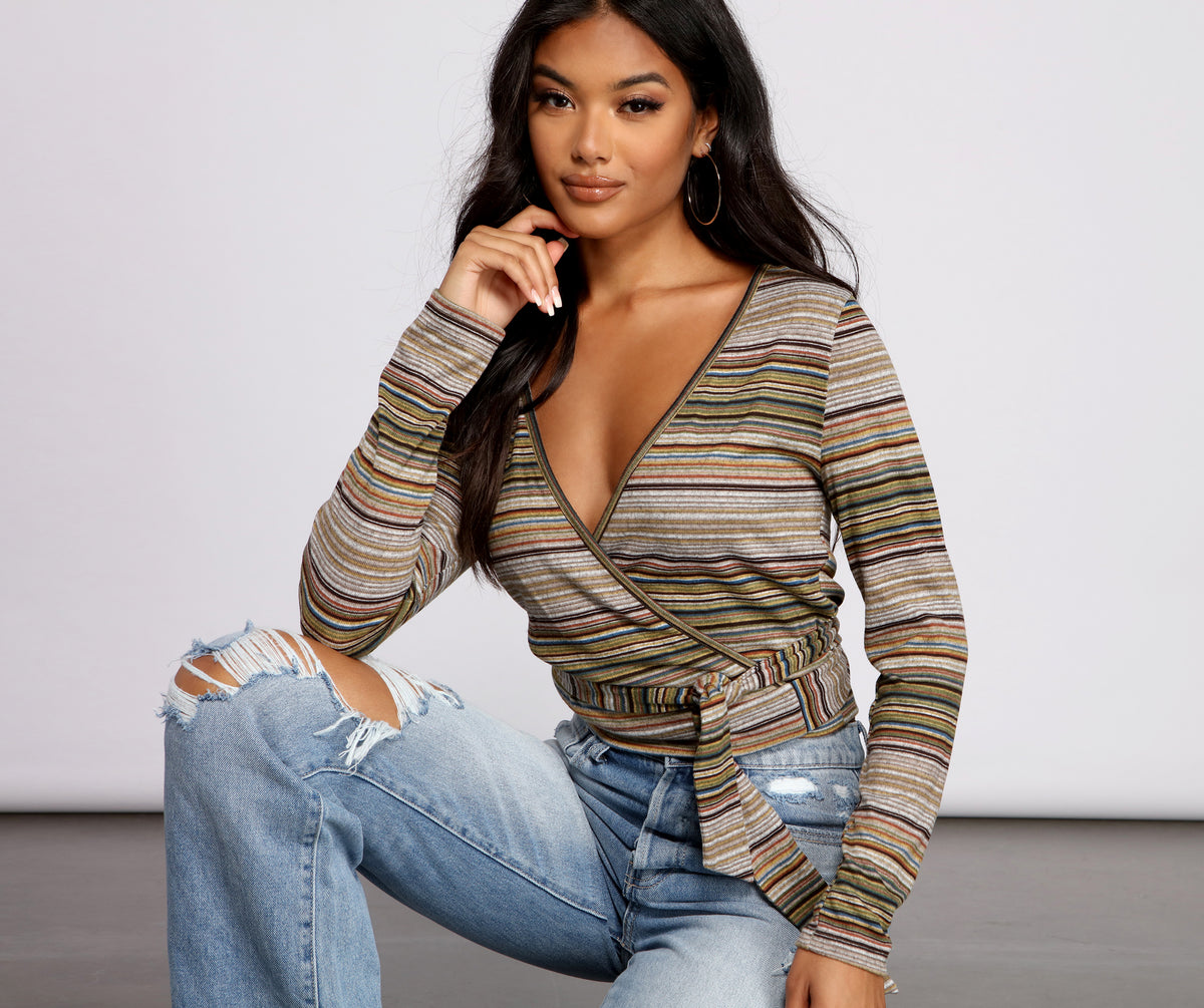 Wrapped Stripes Brushed Knit Top