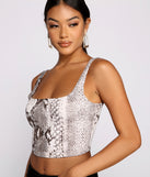 With fun and flirty details, Sequin Snake Print Square Neck Crop Top shows off your unique style for a trendy outfit for the summer season!