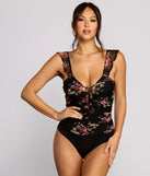 With fun and flirty details, Floral Mesh and Ruffled Lace Bodysuit shows off your unique style for a trendy outfit for the summer season!