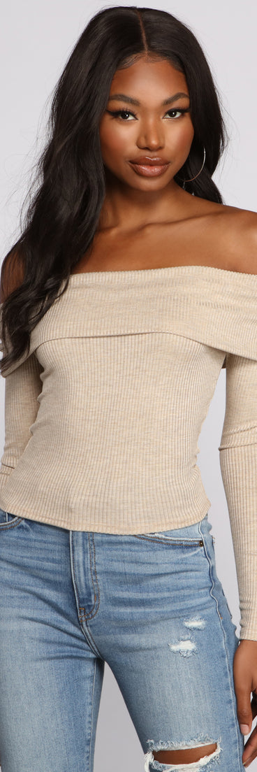 With fun and flirty details, Ribbed Off The Shoulder Fold-Over Top shows off your unique style for a trendy outfit for the summer season!
