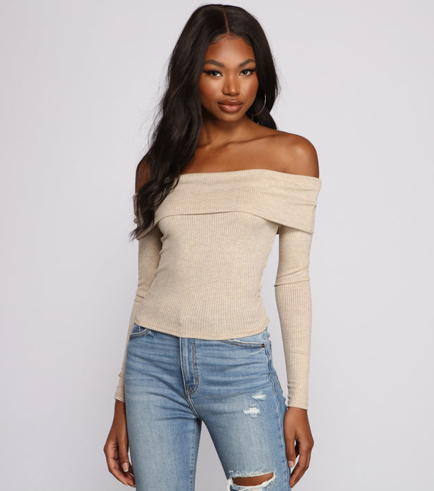 Ribbed Off The Shoulder Fold-Over Top