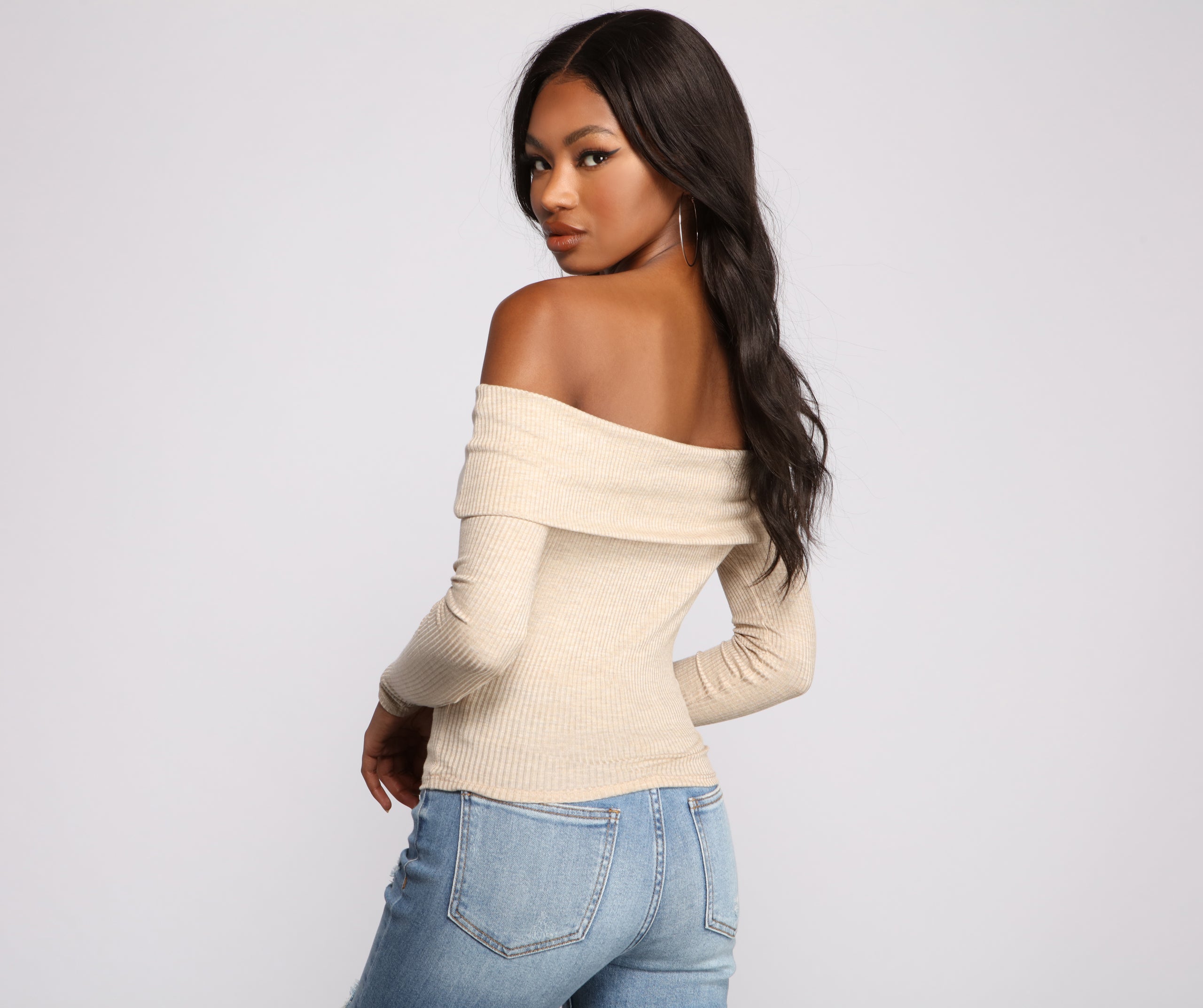 Ribbed Off The Shoulder Fold-Over Top | Windsor