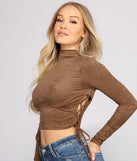 The trendy Lace-Up Detail Faux Suede Crop Top is the perfect pick to create a holiday outfit, new years attire, cocktail outfit, or party look for any seasonal event!