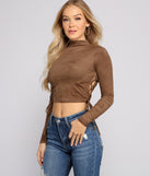 With fun and flirty details, Lace-Up Detail Faux Suede Crop Top shows off your unique style for a trendy outfit for the summer season!