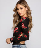 Dress up in Bold Floral Brushed Knit Bodysuit as your going-out dress for holiday parties, an outfit for NYE, party dress for a girls’ night out, or a going-out outfit for any seasonal event!