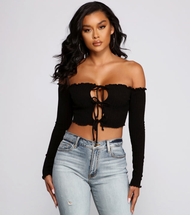 The trendy She's So Trendy Off The Shoulder Crop Top is the perfect pick to create a holiday outfit, new years attire, cocktail outfit, or party look for any seasonal event!