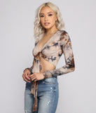 Tie Dye Wrap Crop Top is a trendy pick to create 2023 festival outfits, festival dresses, outfits for concerts or raves, and complete your best party outfits!