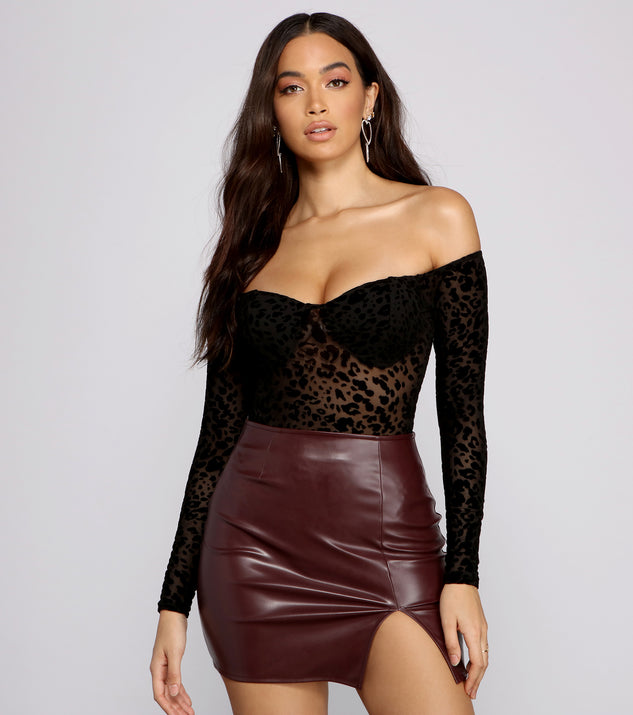 Flocked Velvet Leopard Print Mesh Bodysuit creates the perfect New Year’s Eve Outfit or new years dress with stylish details in the latest trends to ring in 2023!