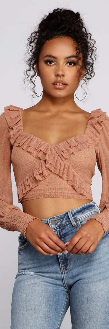 With fun and flirty details, Flirty Flair Ruffle Detail Crop Top shows off your unique style for a trendy outfit for the summer season!