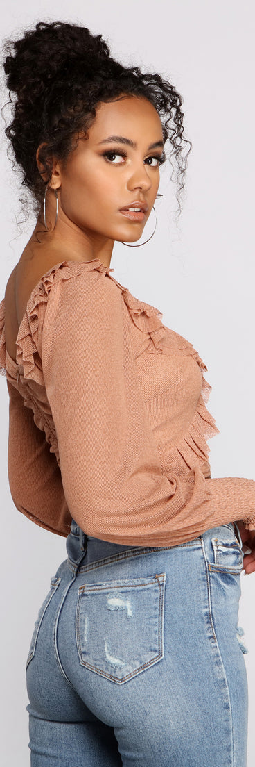 With fun and flirty details, Flirty Flair Ruffle Detail Crop Top shows off your unique style for a trendy outfit for the summer season!