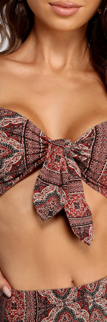 Bold Boho Vibes Tie Front Top is a trendy pick to create 2023 festival outfits, festival dresses, outfits for concerts or raves, and complete your best party outfits!