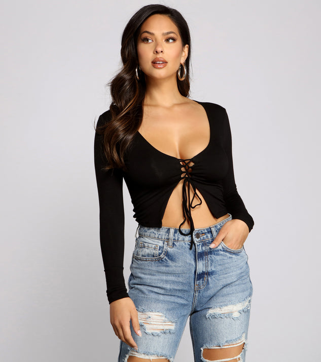 With fun and flirty details, Basic Lace-Up Crop Top shows off your unique style for a trendy outfit for the summer season!