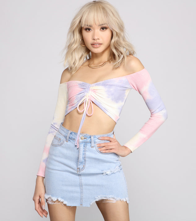 With fun and flirty details, Off The Shoulder Tie Dye Ruched Top shows off your unique style for a trendy outfit for the summer season!