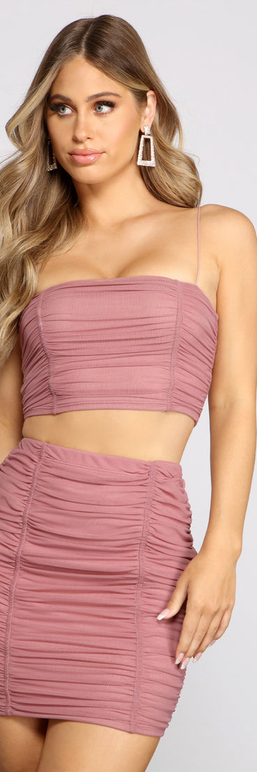 With fun and flirty details, Sultry Style Ruched Mesh Crop Top shows off your unique style for a trendy outfit for the summer season!