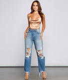 Satin Cowl Neck Strappy Crop Top is a trendy pick to create 2023 concert outfits, festival dresses, outfits for raves, or to complete your best party outfits or clubwear!
