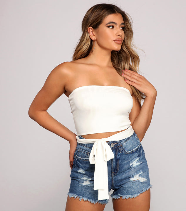 With fun and flirty details, Tied To Basics Ribbed Knit Crop Top shows off your unique style for a trendy outfit for the summer season!