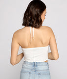 With fun and flirty details, Trendy Halter Knit Crop Top shows off your unique style for a trendy outfit for the summer season!