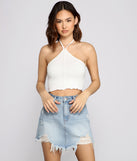 With fun and flirty details, Trendy Halter Knit Crop Top shows off your unique style for a trendy outfit for the summer season!