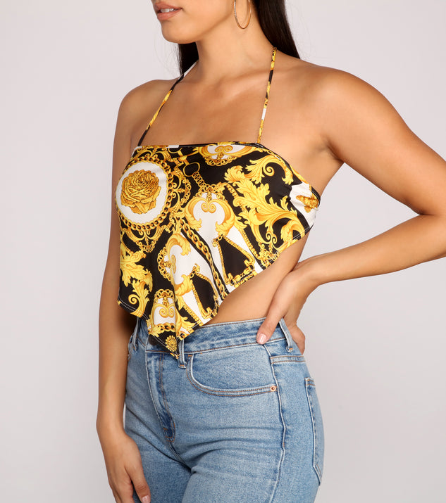 Dress up in Chainlink Handkerchief Crop Top as your going-out dress for holiday parties, an outfit for NYE, party dress for a girls’ night out, or a going-out outfit for any seasonal event!