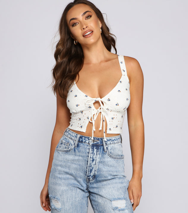 With fun and flirty details, Trendy Blooms Ditsy Floral Crop Top shows off your unique style for a trendy outfit for the summer season!