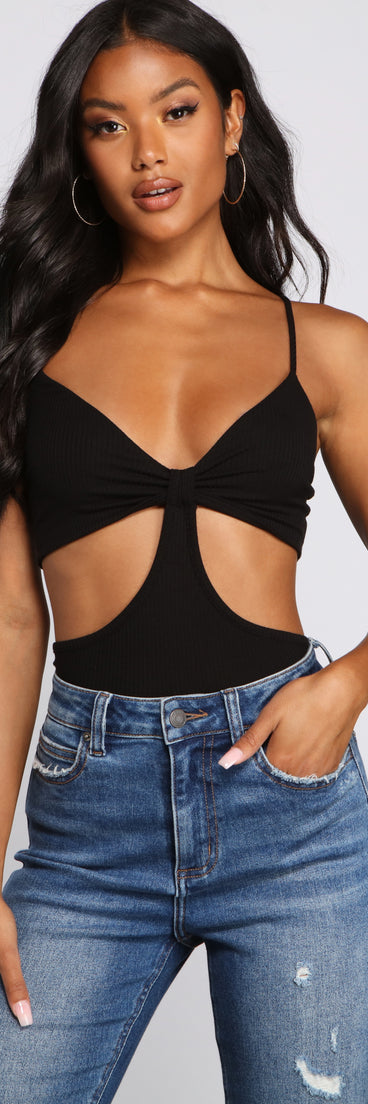 With fun and flirty details, Basic Ribbed Knit Cutout Bodysuit shows off your unique style for a trendy outfit for the summer season!