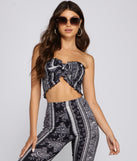 With fun and flirty details, Good Vibes Paisley Crop Top shows off your unique style for a trendy outfit for the summer season!