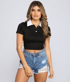 With fun and flirty details, Preppy Vibes Collared Crop Top shows off your unique style for a trendy outfit for the summer season!