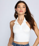 With fun and flirty details, Trendy Collared Halter Crop Top shows off your unique style for a trendy outfit for the summer season!