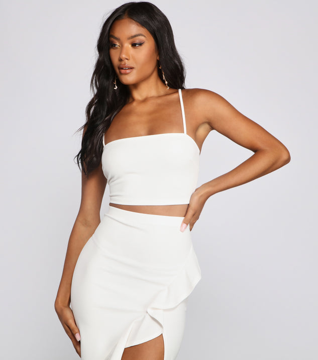 You’ll look stunning in the Look At Her Cross Back Crop Top when paired with its matching separate to create a glam clothing set perfect for a New Year’s Eve Party Outfit or Holiday Outfit for any event!