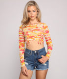 With fun and flirty details, Bold Babe Tie-Dye Mesh Crop Top shows off your unique style for a trendy outfit for the summer season!