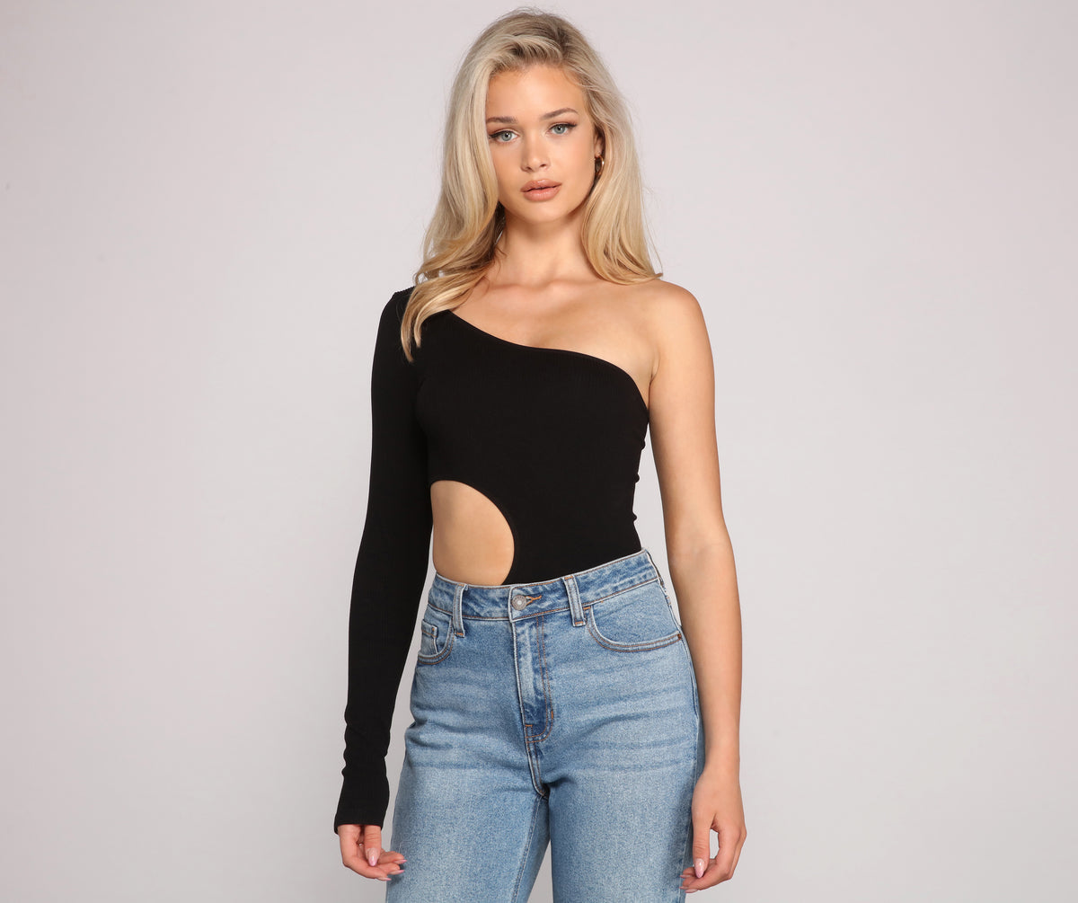 One shoulder hot sale cutout bodysuit