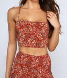 With fun and flirty details, Paisley Chic Lace Up Crop Top shows off your unique style for a trendy outfit for the summer season!