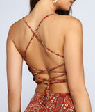 With fun and flirty details, Paisley Chic Lace Up Crop Top shows off your unique style for a trendy outfit for the summer season!