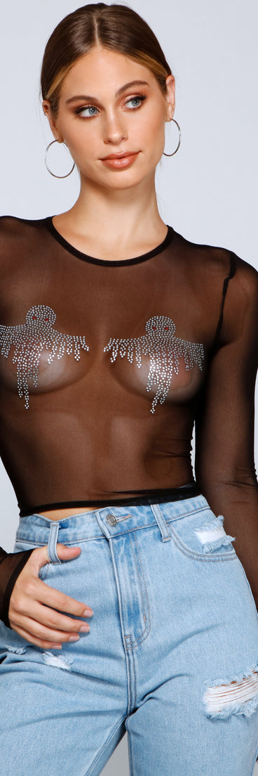 With fun and flirty details, Haunted Hottie Ghost Mesh Top shows off your unique style for a trendy outfit for the summer season!