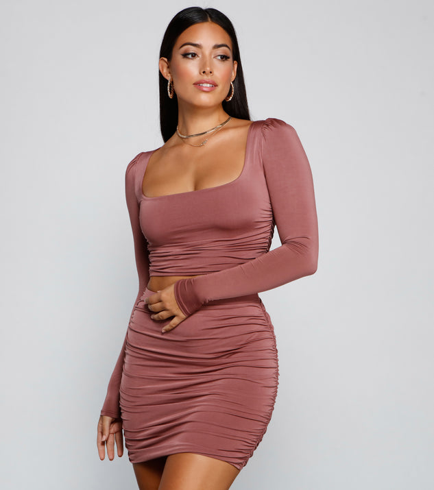 Sleek And Stunning Ruched Crop Top helps create the best bachelorette party outfit or the bride's sultry bachelorette dress for a look that slays!