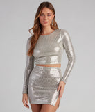 Dress up in Major Shine Sequin Crop Top as your going-out dress for holiday parties, an outfit for NYE, party dress for a girls’ night out, or a going-out outfit for any seasonal event!