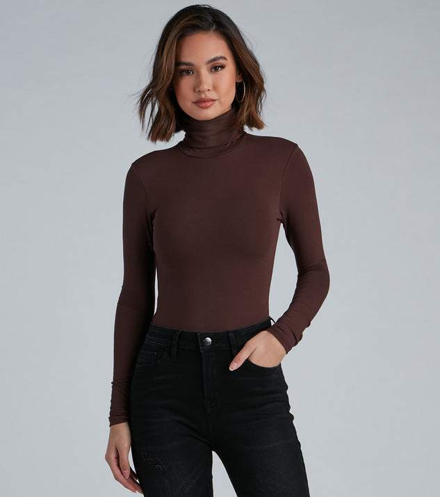 With fun and flirty details, Basic Long Sleeve Crepe Turtleneck Bodysuit shows off your unique style for a trendy outfit for the summer season!