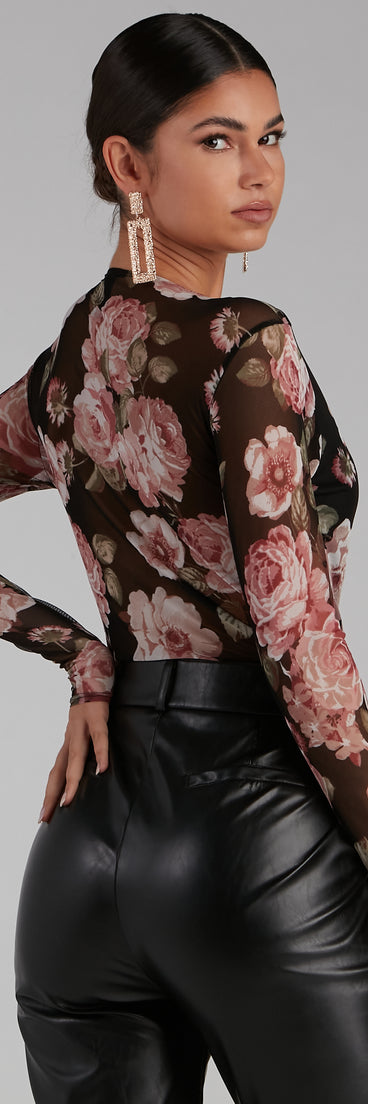 With fun and flirty details, Autumn Roses Plunge Surplice Mesh Bodysuit shows off your unique style for a trendy outfit for the summer season!