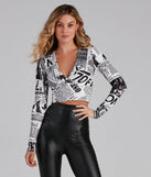Extra Extra Newspaper Crop Top is a trendy pick to create 2023 festival outfits, festival dresses, outfits for concerts or raves, and complete your best party outfits!